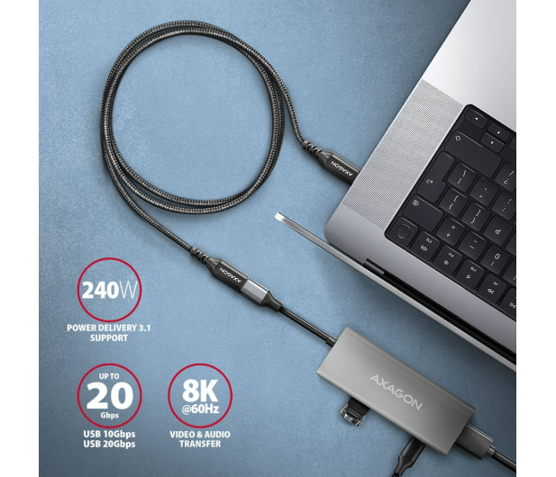 AXAGON BUCM32-CF05AB Kabel przedłużacz Gen2 USB-C - USB-C 0.5m, 5A, 20Gbps, PD 240W, oplot, czarny - 1353479 - zdjęcie 5